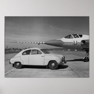Póster Saab 93b Vintage 1958 Foto en Blanco y Negro