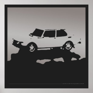 Póster Saab 99 EMS - gris plateado sobre poster negro de