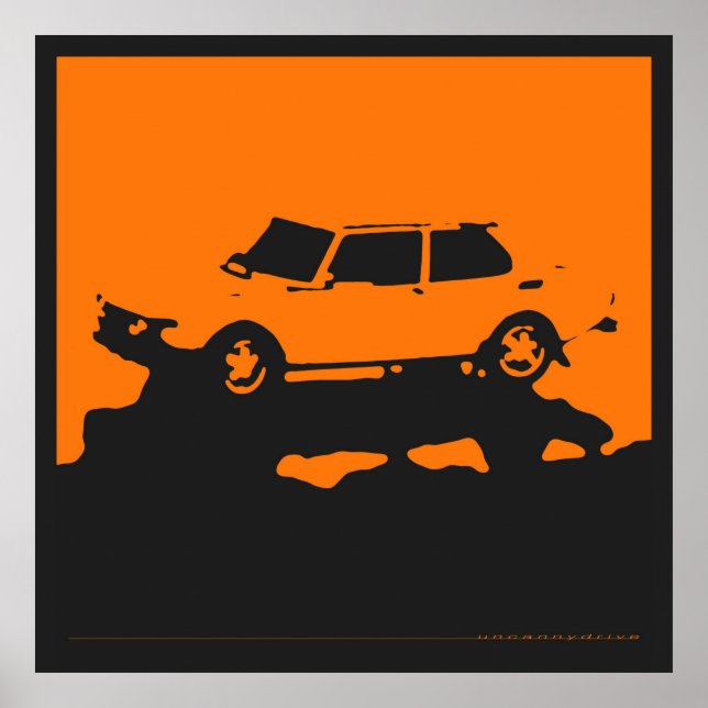 Póster Saab 99 EMS - Naranja en poster negro de carbón ve (Frente)