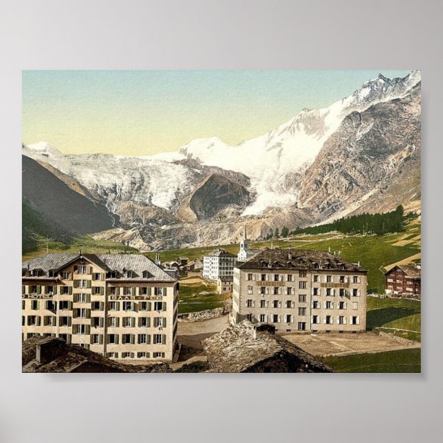 Póster Saas Fee, hoteles, Valais, Alpes de, Suiza (Frente)