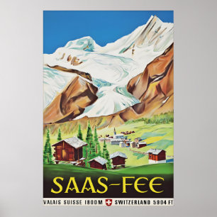 Póster Saas Fee Suiza cartel vintage de viaje, suizo