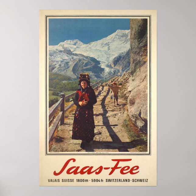 Póster Saas Fee, Valais, Suiza, Poster de esquí (Frente)