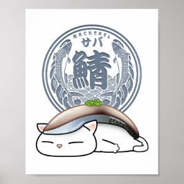 Póster Saba Mackerel Sushi Cat