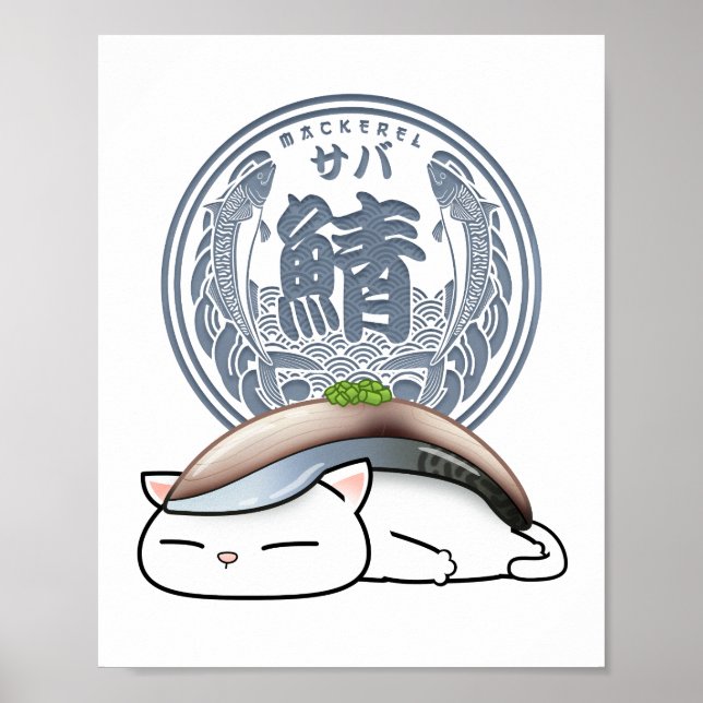 Póster Saba Mackerel Sushi Cat (Frente)