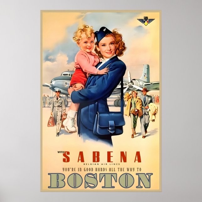 Póster Sabena Airlines Boston Massachusetts Audrey (Frente)