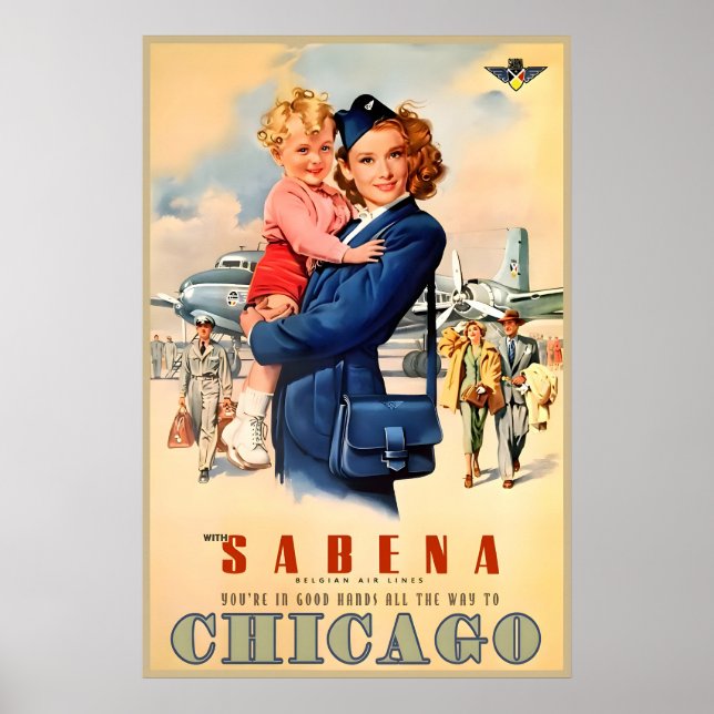 Póster Sabena Airlines Chicago Illinois Audrey Hepburn (Frente)