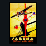 Póster Sabena Art Deco Compass<br><div class="desc">Cartel de viaje aéreo vintage de la ya extinta aerolínea belga Sabena,  que muestra un avión de hélice sobrevolando el puente de la Torre de Londres con un diseño de brújula y mapa de ruta,  todo ejecutado en brillante estilo Art Déco.</div>