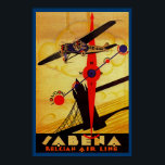 Póster Sabena Art Deco Compass<br><div class="desc">Cartel de viaje aéreo vintage de la ya extinta aerolínea belga Sabena, que muestra un avión de hélice sobrevolando el puente de la Torre de Londres con un diseño de brújula y mapa de ruta, todo ejecutado en brillante estilo Art Déco.</div>