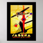 Póster Sabena Art Deco Compass<br><div class="desc">Cartel de viaje aéreo vintage de la ya extinta aerolínea belga Sabena,  que muestra un avión de hélice sobrevolando el puente de la Torre de Londres con un diseño de brújula y mapa de ruta,  todo ejecutado en brillante estilo Art Déco.</div>