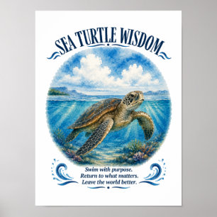 Póster Sabiduría de la Tortuga Marina Bajo las Olas