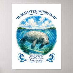 Póster Sabiduría de manatí bajo el mar tropical
