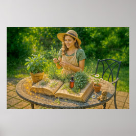 Póster Sabiduría herbal del antiguo libro botánico