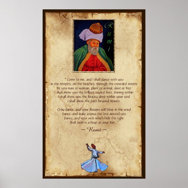 Póster Sabiduría mística sufí por Rumi en Parchment BG (Frente)