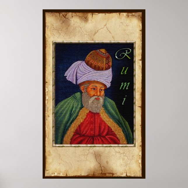 Póster Sabiduría mística sufí por Rumi en Parchment BG (Frente)