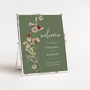 Póster Sabio Boho Bienvenida de Bodas con Flores Silvestr