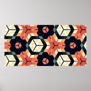 Póster Sables geométricas cuadradas hexagonales coloreada