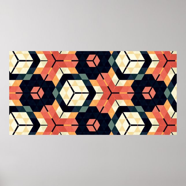 Póster Sables geométricas cuadradas hexagonales coloreada (Frente)