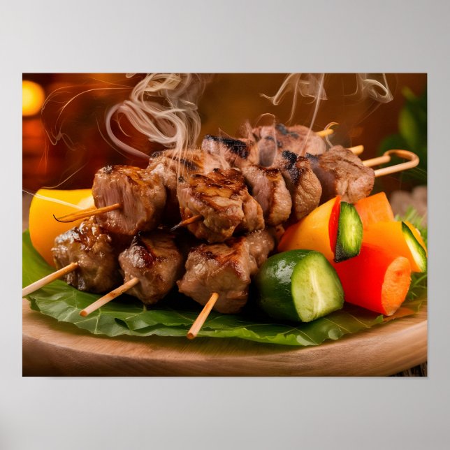 Póster Sabrosa brocheta de shish y brochetas de carne a l (Frente)