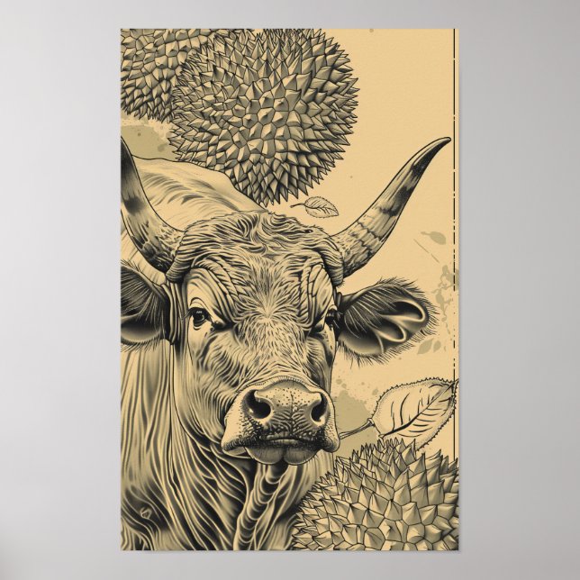 Póster Sabroso Ilustracion de embalaje con sabor a durión (Frente)