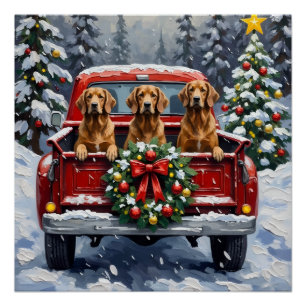 Póster Sabueso Afgano Camión Rojo Navidad Fiesta