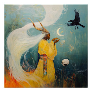 Póster Sacerdotes Horn Moon Witchy AI Art Semi-Gloss