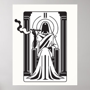 Póster Sacerdotisa Alta del Tarot Fumando Hierba Oculta