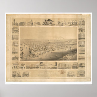 Póster Sacramento, CA. Mapa panorámico 1857 (0066A)