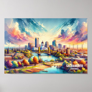 Póster Sacramento California Travel Places acuarela