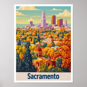 Póster Sacramento California Vintage Travel Ilustracion
