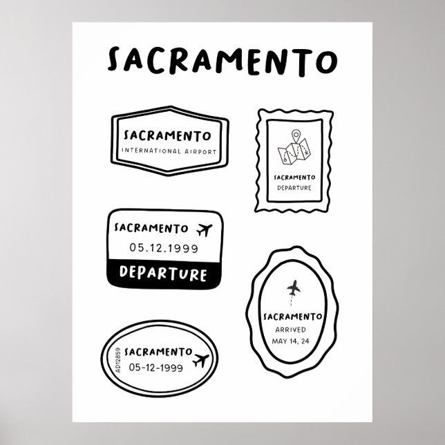Póster Sacramento - Colección de sellos de viaje | Minima (Frente)
