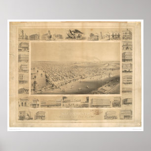 Póster Sacramento, mapa panorámico 1857 (0066A) del CA