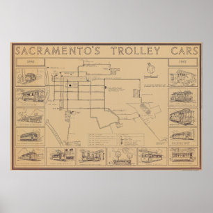 Póster Sacramento Trolley Cars 1890-1947 Poster
