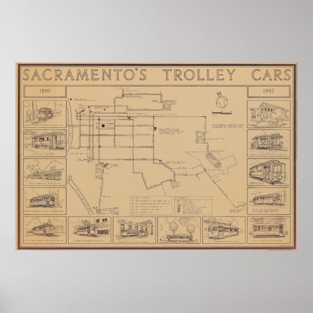 Póster Sacramento Trolley Cars 1890-1947 Poster (Frente)
