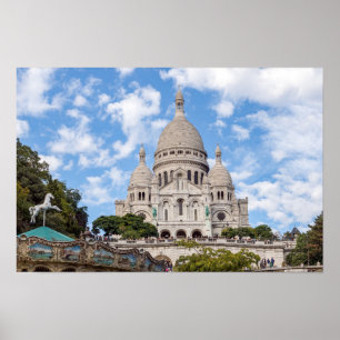 Póster Sacre Coeur en la colina de Montmartre - París, Fr