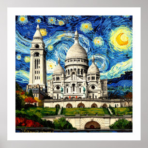 Póster Sacre-Coeur París Francia Noche estrellada