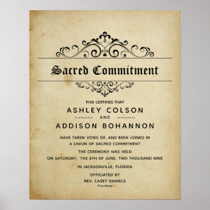 Póster "Sacred Commitment" Antique Wedding Certificate