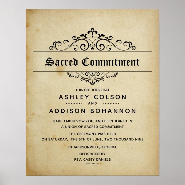 Póster "Sacred Commitment" Antique Wedding Certificate (Frente)