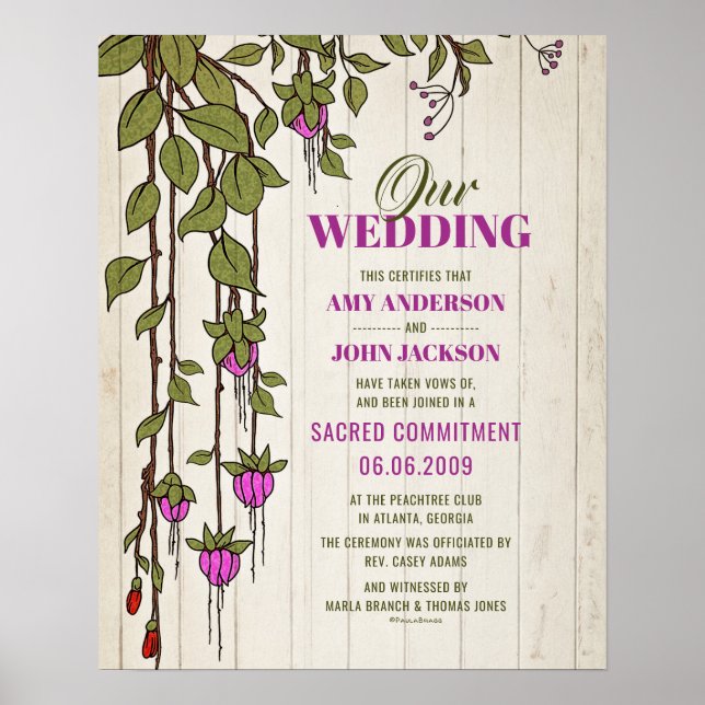 Póster "Sacred Commitment" Boho Vine Wedding Certificate (Frente)