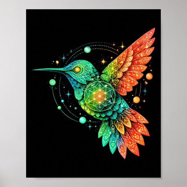 Póster Sacred Geometry Hummingbird Mystic Celestial Desig (Frente)
