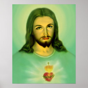 Póster Sacred Heart of Jesus Green Tone Poster