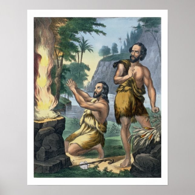 Póster Sacrificio de Caín y Abel, de una huella biblia (Frente)