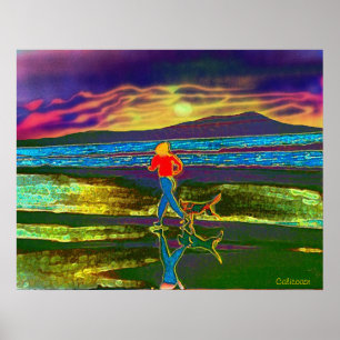 Póster Sacudida de la puesta del sol con un perro…
