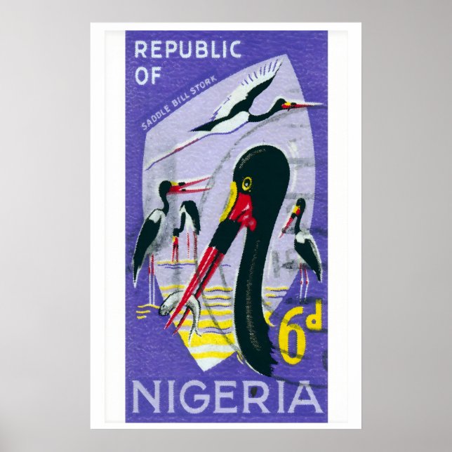 Póster Saddle-Billed Stork Illustration Nigeria 1960s-70s (Frente)