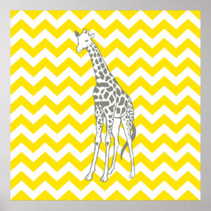 Póster Safari amarillo de oro Chevron con la jirafa del