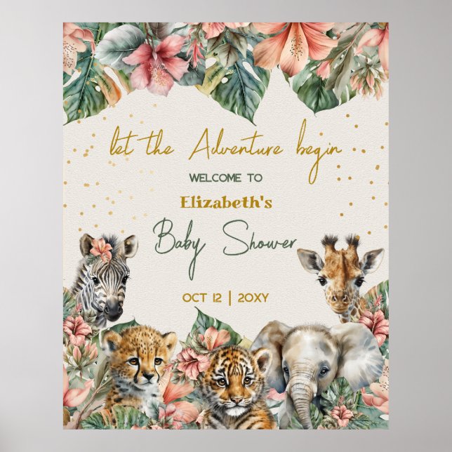 Póster Safari Animal Adventure Begin Baby Boy Shower (Frente)
