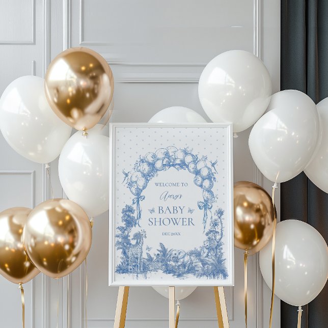 Póster Safari Animal Dusty Blue Toile Baby Shower (Subido por el creador)