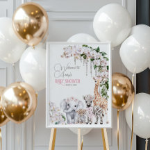 Safari Animal Tropical Flor Rosa Baby Shower