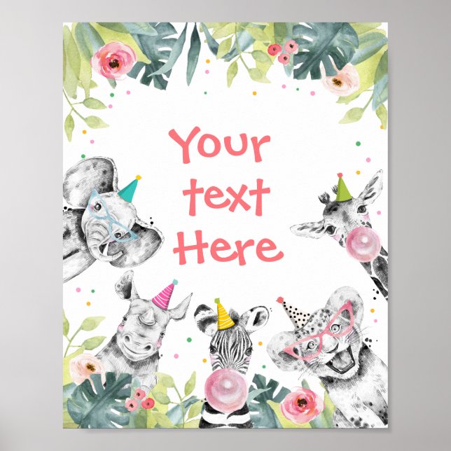 Póster Safari Animales Chicas salvajes Rótulo de mesa de  (Frente)