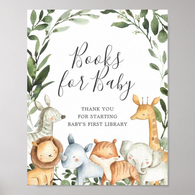 Póster Safari Animales Libros De Baby Shower Para Rótulo  (Frente)