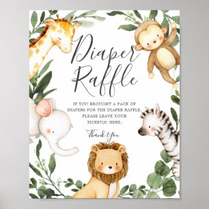 Póster Safari Animals Baby Shower Diaper Raffle Rótulo